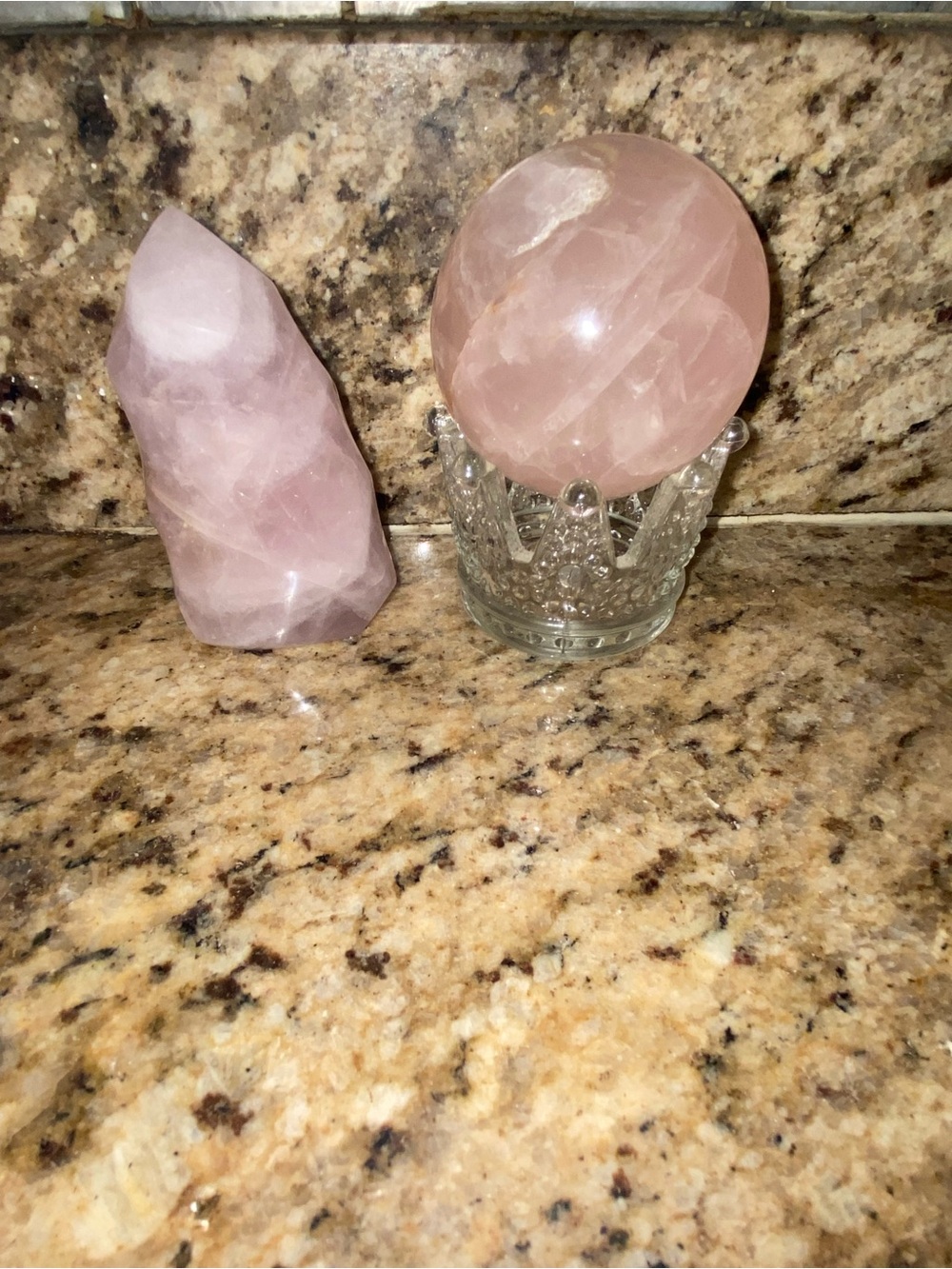 Natural Rose Quartz Sphere and Point flame shape Crystal Set - Pink